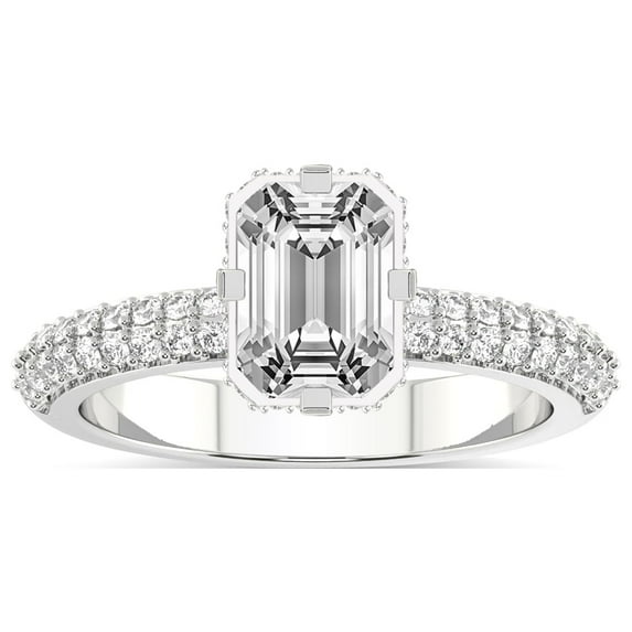 4 Carat IGI Certified Emerald Shape Lab Grown Diamond Engagement Ring | 14K White Gold |Eloa Secret Halo Diamond Ring | FG-VS1-VS2 Quality Friendly Diamonds