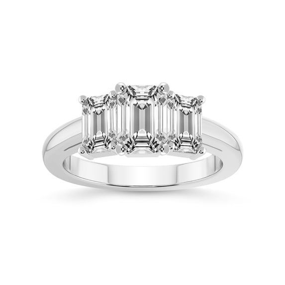 IGI Certified 4 Carat Emerald Shape Lab Grown Diamond Engagement Ring | 14K White Gold | Lauren Three stone Emerald Shape Side Lab Diamond Ring | FG-VS1-VS2 Quality Friendly Diamonds