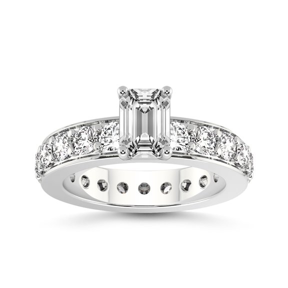 4 Carat IGI Certified Emerald Shape Lab Grown Diamond Engagement Ring | 14K White Gold |Madeline Full Eternity Diamond Ring | FG-VS1-VS2 Quality Friendly Diamonds