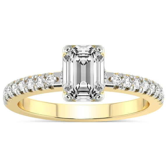 4 Carat IGI Certified Emerald Shape Lab Grown Diamond Engagement Ring | 14K Yellow Gold |Galen Secret Halo Diamond Ring | FG-VS1-VS2 Quality Friendly Diamonds