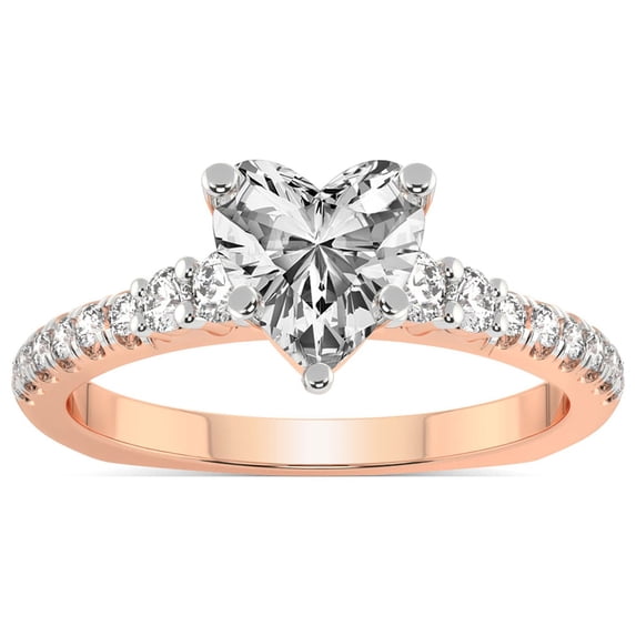 IGI Certified 4 Carat Heart Shape Lab Grown Diamond Engagement Ring | 14K Rose Gold |Geneva Side Stone Diamond Ring | FG-VS Quality Friendly Diamonds