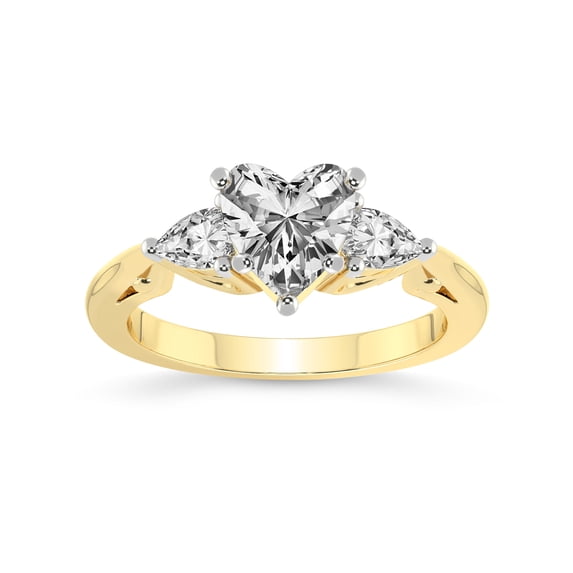 4 Carat IGI Certified Heart Shape Lab Grown Diamond Engagement Ring | 14K Yellow Gold | Leona Three stone Pear Shape side Diamond Ring | FG-VS1-VS2 Quality Friendly Diamonds