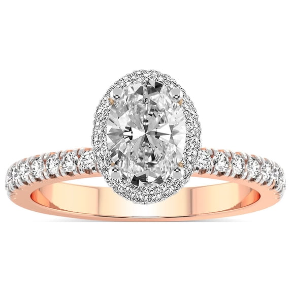 IGI Certified 4 Carat Oval Shape Lab Grown Diamond Engagement Ring | 14K Rose Gold | Amarya Secret Double Halo Lab Diamond Ring | FG-VS1-VS2 Quality Friendly Diamonds