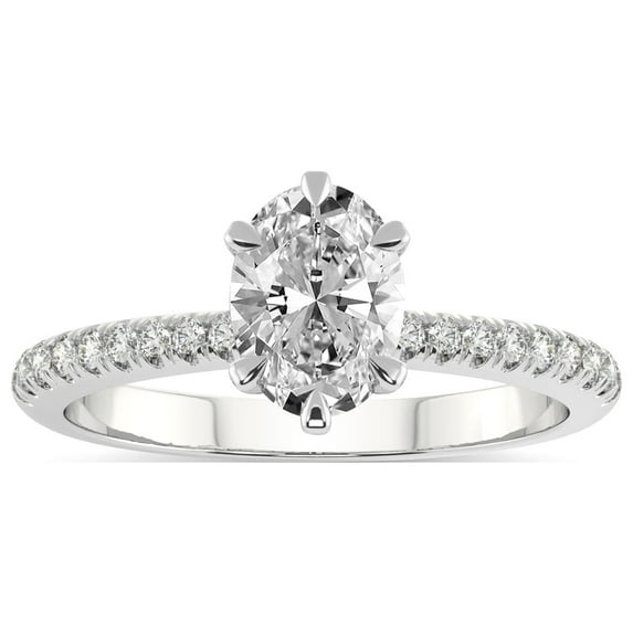 4 Carat IGI Certified Oval Shape Lab Grown Diamond Engagement Ring | 14K White Gold | Etienne Secret Halo Diamond Ring | FG-VS1-VS2 Quality Friendly Diamonds
