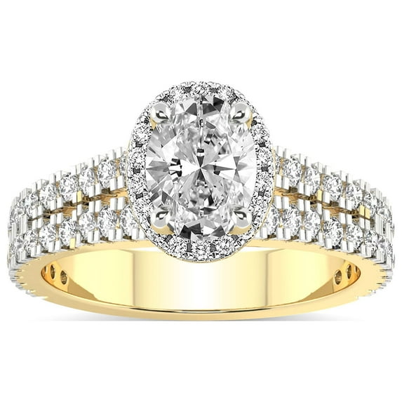 4 Carat IGI Certified Oval Shape Lab Grown Diamond Engagement Ring | 14K Yellow Gold |Luna Split Shank Halo Diamond Ring | FG-VS1-VS2 Quality Friendly Diamonds