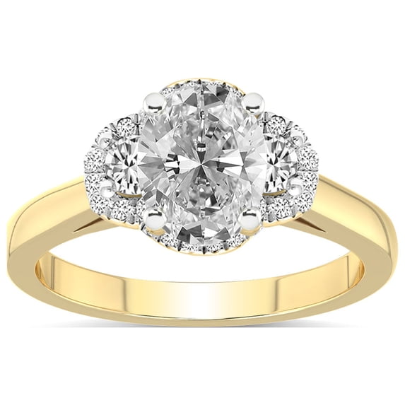 4 Carat IGI Certified Oval Shape Lab Grown Diamond Engagement Ring | 14K Yellow Gold |Swirl Three Stone Halo Diamond Ring | FG-VS1-VS2 Quality Friendly Diamonds