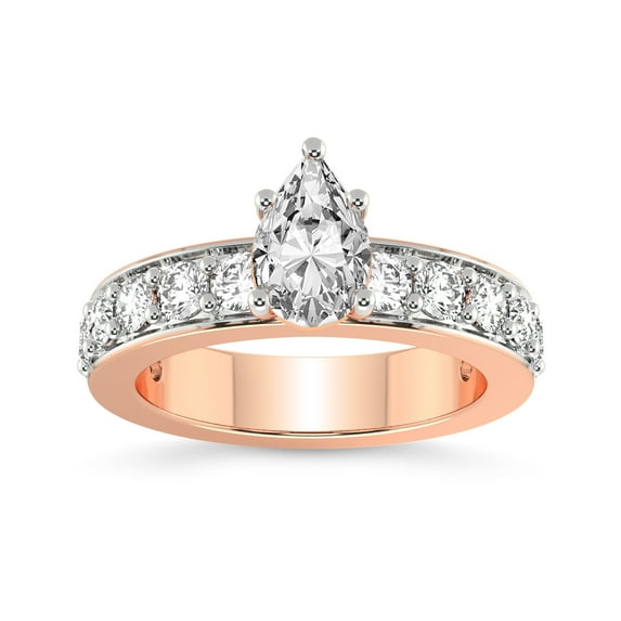 IGI Certified 4 Carat Pear Shape Lab Grown Diamond Engagement Ring | 14K Rose Gold | Adele Side Stone Lab Diamond Ring | FG-VS1-VS2 Quality Friendly Diamonds