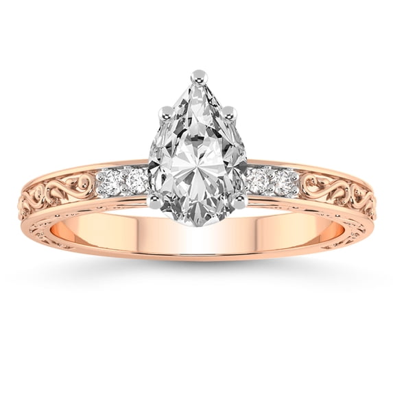 IGI Certified 4 Carat Pear Shape Lab Grown Diamond Engagement Ring | 14K Rose Gold | Antique Allure Vintage Lab Diamond Ring | FG-VS1-VS2 Quality Friendly Diamonds