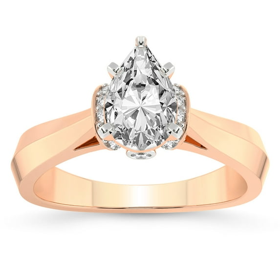 IGI Certified 4 Carat Pear Shape Lab Grown Diamond Engagement Ring | 14K Rose Gold | Delanie Side Cuff Lab Diamond Ring | FG-VS1-VS2 Quality Friendly Diamonds
