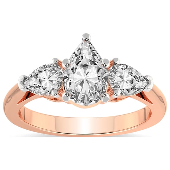 IGI Certified 4 Carat Pear Shape Lab Grown Diamond Engagement Ring | 14K Rose Gold | Della Three stone Pear Shape Side Lab Diamond Ring | FG-VS1-VS2 Quality Friendly Diamonds