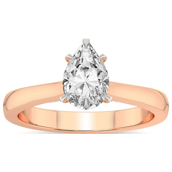 4 Carat IGI Certified Pear Shape Lab Grown Diamond Engagement Ring | 14K Rose Gold | Elsa Hidden Accents Solitaire Diamond Ring | FG-VS1-VS2 Quality Friendly Diamonds