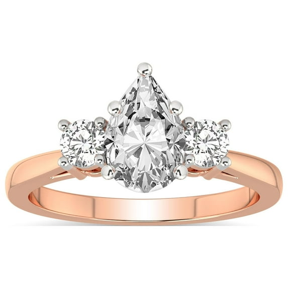 IGI Certified 4 Carat Pear Shape Lab Grown Diamond Engagement Ring | 14K Rose Gold | Intricacy Three Stone Lab Diamond Ring | FG-VS1-VS2 Quality Friendly Diamonds