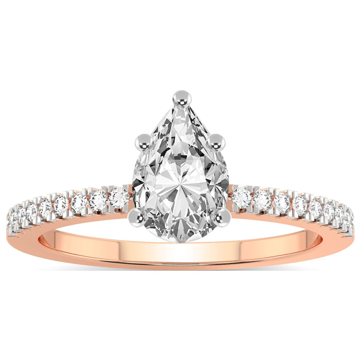 Dainty Pear Shaped 0.8 Carat Rose Quartz Engagement Ring Diamond Band