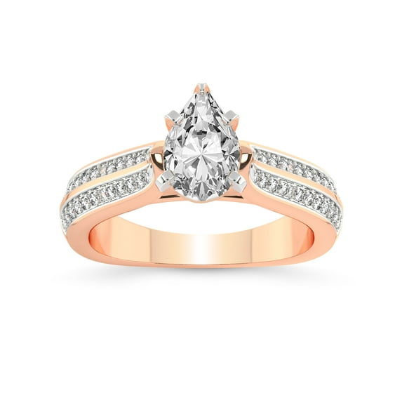 4 Carat IGI Certified Pear Shape Lab Grown Diamond Engagement Ring | 14K Rose Gold | Sandra Side Stone Diamond Ring | FG-VS1-VS2 Quality Friendly Diamonds