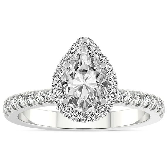 IGI Certified 4 Carat Pear Shape Lab Grown Diamond Engagement Ring | 14K White Gold | Amarya Secret Double Halo Lab Diamond Ring | FG-VS1-VS2 Quality Friendly Diamonds