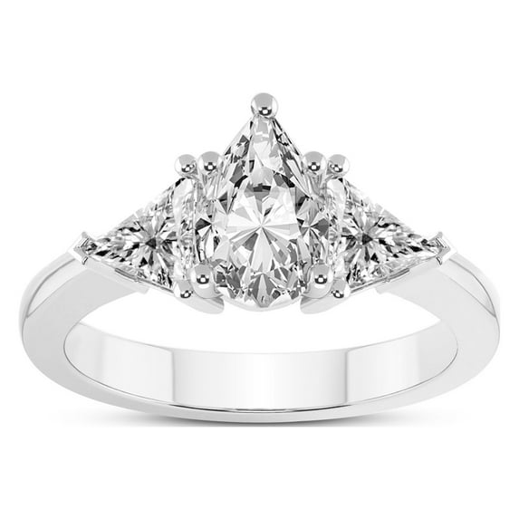 4 Carat IGI Certified Pear Shape Lab Grown Diamond Engagement Ring | 14K White Gold |Caroline Three Stone Side Trillion Diamond Ring | FG-VS1-VS2 Quality Friendly Diamonds