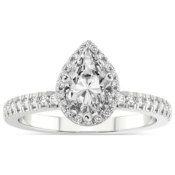 IGI Certified 4 Carat Pear Shape Lab Grown Diamond Engagement Ring | 14K White Gold |Elle Classic Halo Diamond Ring | FG-VS1-VS2 Quality Friendly Diamonds