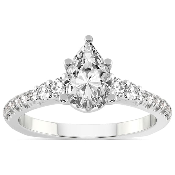IGI Certified 4 Carat Pear Shape Lab Grown Diamond Engagement Ring | 14K White Gold |Geneva Side Stone Diamond Ring | FG-VS Quality Friendly Diamonds