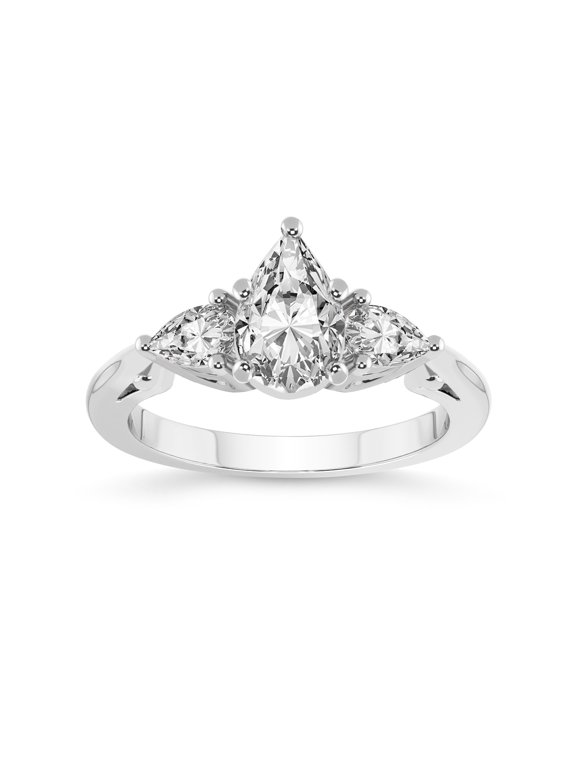 4 Carat IGI Certified Pear Shape Lab Grown Diamond Engagement Ring | 14K White Gold | Leona Three stone Pear Shape side Diamond Ring | FG-VS1-VS2 Quality Friendly Diamonds