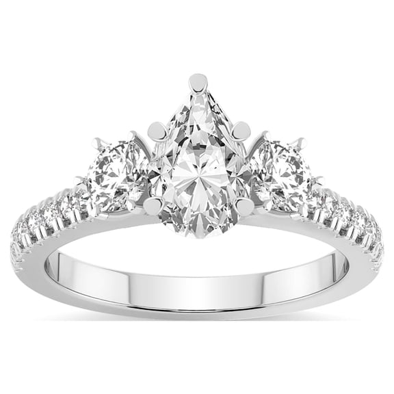 4 Carat IGI Certified Pear Shape Lab Grown Diamond Engagement Ring | 14K White Gold |Tiara Three Stone Diamond Ring | FG-VS1-VS2 Quality Friendly Diamonds