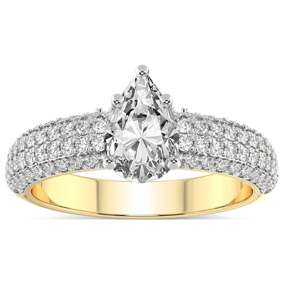 4 Carat IGI Certified Pear Shape Lab Grown Diamond Engagement Ring | 14K Yellow Gold | Amira Luxe Secret Double Halo Diamond Ring | FG-VS1-VS2 Quality Friendly Diamonds