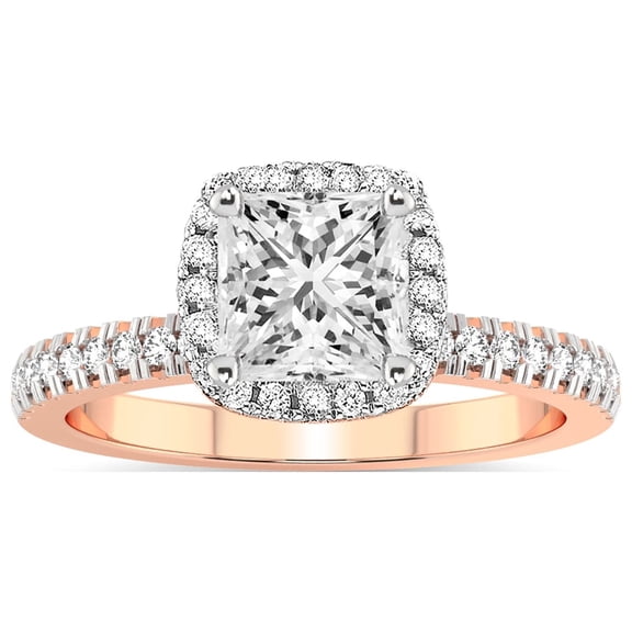 IGI Certified 4 Carat Princess Shape Lab Grown Diamond Engagement Ring | 14K Rose Gold |Elle Classic Halo Diamond Ring | FG-VS1-VS2 Quality Friendly Diamonds