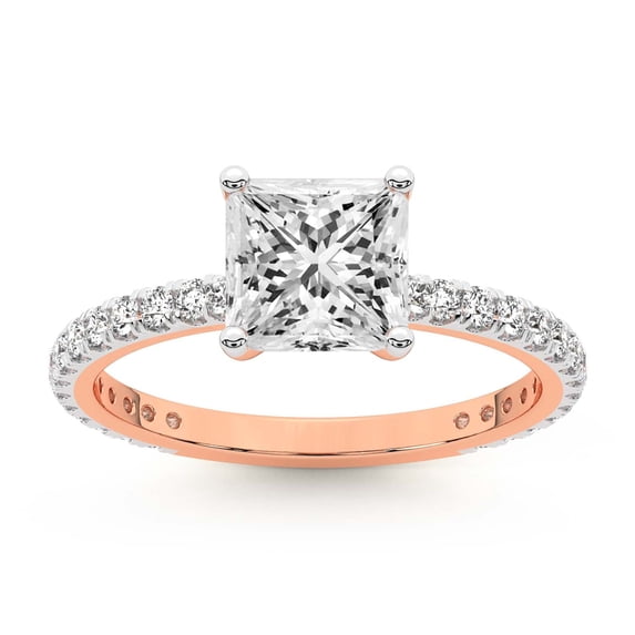 4 Carat IGI Certified Princess Shape Lab Grown Diamond Engagement Ring | 14K Rose Gold |Emily Eternity Diamond Ring | FG-VS1-VS2 Quality Friendly Diamonds