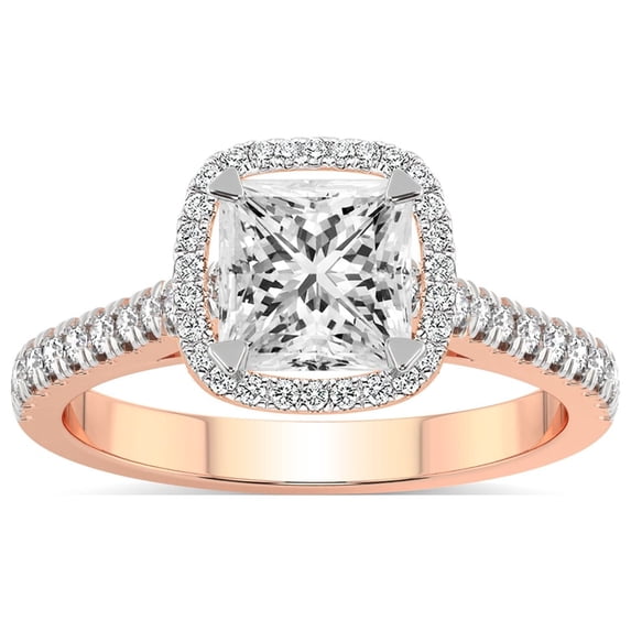 IGI Certified 4 Carat Princess Shape Lab Grown Diamond Engagement Ring | 14K Rose Gold |Glowing Globe Halo Diamond Ring | FG-VS1-VS2 Quality Friendly Diamonds