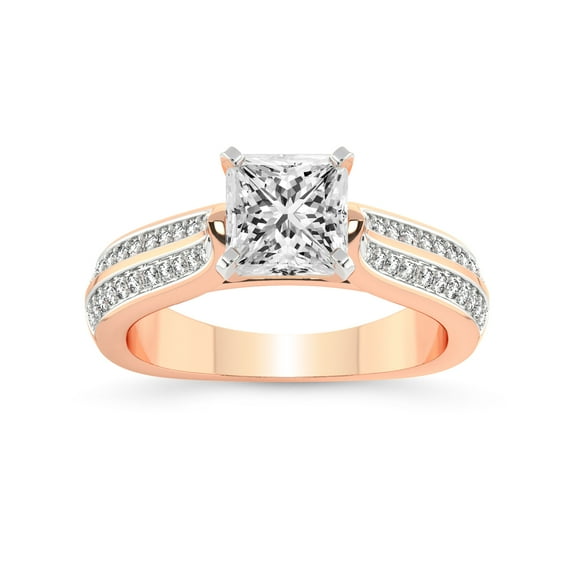 4 Carat IGI Certified Princess Shape Lab Grown Diamond Engagement Ring | 14K Rose Gold | Sandra Side Stone Diamond Ring | FG-VS1-VS2 Quality Friendly Diamonds
