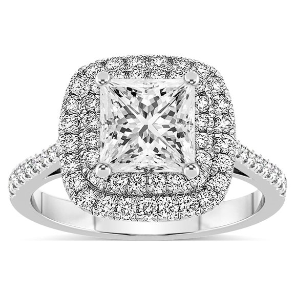 4 Carat IGI Certified Princess Shape Lab Grown Diamond Engagement Ring | 14K White Gold |Arya Double Halo Diamond Ring | FG-VS1-VS2 Quality Friendly Diamonds