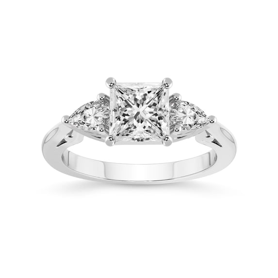 4 Carat IGI Certified Princess Shape Lab Grown Diamond Engagement Ring | 14K White Gold | Leona Three stone Pear Shape side Diamond Ring | FG-VS1-VS2 Quality Friendly Diamonds
