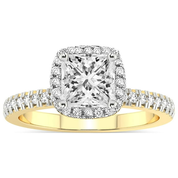 IGI Certified 4 Carat Princess Shape Lab Grown Diamond Engagement Ring | 14K Yellow Gold |Elle Classic Halo Diamond Ring | FG-VS1-VS2 Quality Friendly Diamonds