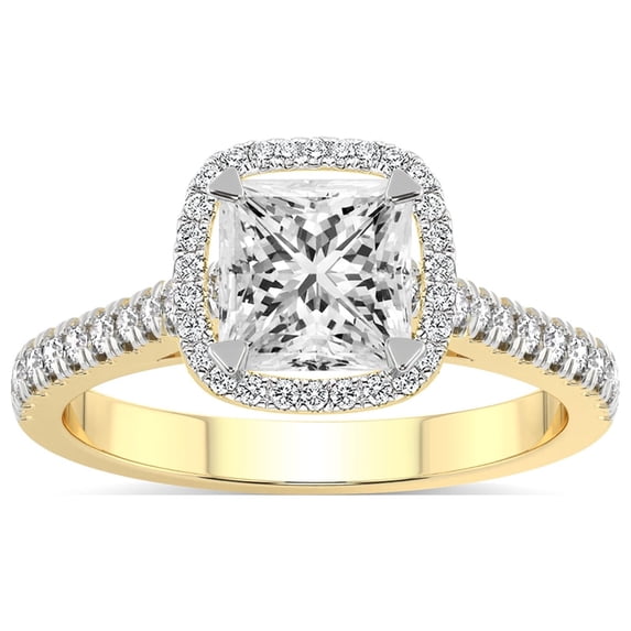 IGI Certified 4 Carat Princess Shape Lab Grown Diamond Engagement Ring | 14K Yellow Gold |Glowing Globe Halo Diamond Ring | FG-VS1-VS2 Quality Friendly Diamonds
