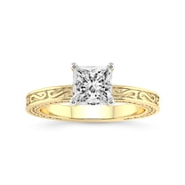 IGI Certified 4 Carat Princess Shape Lab Grown Diamond Engagement Ring | 14K Yellow Gold | Ivory Vintage Solitaire Diamond Ring | FG-VS Quality Friendly Diamonds