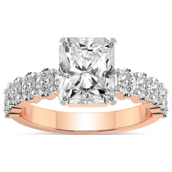 4 Carat IGI Certified Radiant Shape Lab Grown Diamond Engagement Ring | 14K Rose Gold |Danica Side Oval Diamond Eternity Diamond Ring | FG-VS1-VS2 Quality Friendly Diamonds