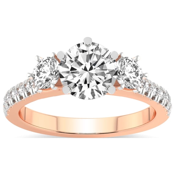 4 Carat IGI Certified Round Shape Lab Grown Diamond Engagement Ring | 14K Rose Gold |Tiara Three Stone Diamond Ring | FG-VS1-VS2 Quality Friendly Diamonds
