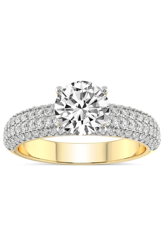 4 Carat IGI Certified Round Shape Lab Grown Diamond Engagement Ring | 14K Yellow Gold | Amira Luxe Secret Double Halo Diamond Ring | FG-VS1-VS2 Quality Friendly Diamonds