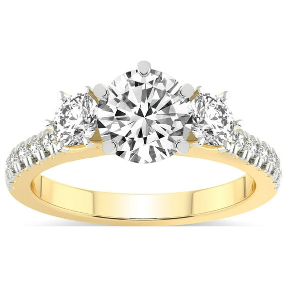 4 Carat IGI Certified Round Shape Lab Grown Diamond Engagement Ring | 14K Yellow Gold |Tiara Three Stone Diamond Ring | FG-VS1-VS2 Quality Friendly Diamonds
