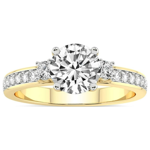 4 Carat IGI Certified Round Shape Lab Grown Diamond Engagement Ring | 14K Yellow Gold |Trilogy Three Stone Diamond Ring | FG-VS1-VS2 Quality Friendly Diamonds