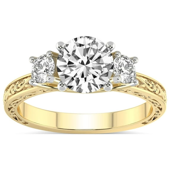 IGI Certified 4 Carat Round Shape Lab Grown Diamond Engagement Ring | 14K White Gold | Valencia Three Stone Vintage Diamond Ring | FG-VS1-VS2 Quality Friendly Diamonds