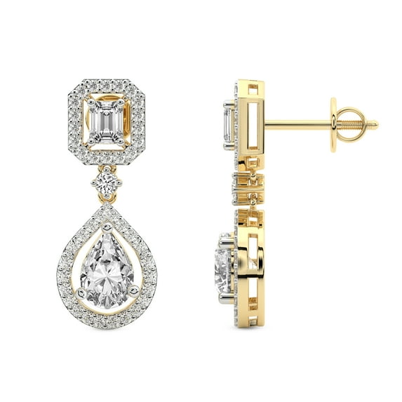 4 Carat IGI certified Pear Shape Lab Grown Diamond Earrings | 18K in Yellow Gold | Stardust Dangles Lab Diamond Earrings | Prong Setting | FG-VS1-VS2 Quality Friendly Diamonds