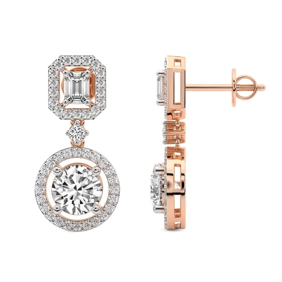 4 Carat IGI certified Round Shape Lab Grown Diamond Earrings | 14K in Rose Gold | Stardust Dangles Lab Diamond Earrings | Prong Setting | FG-VS1-VS2 Quality Friendly Diamonds