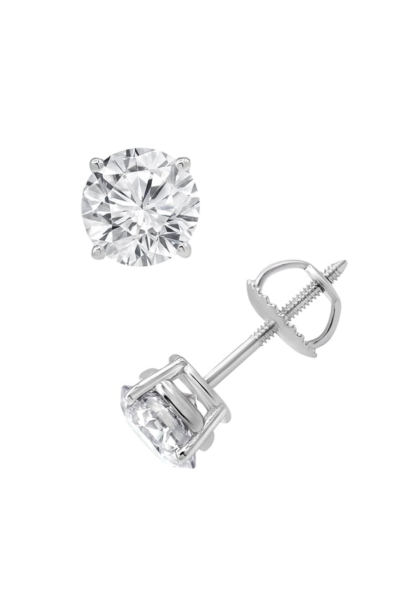 Unique Moments 4 Carat Lab Grown Round Diamond Stud Earrings 14K White Gold Screw Backs