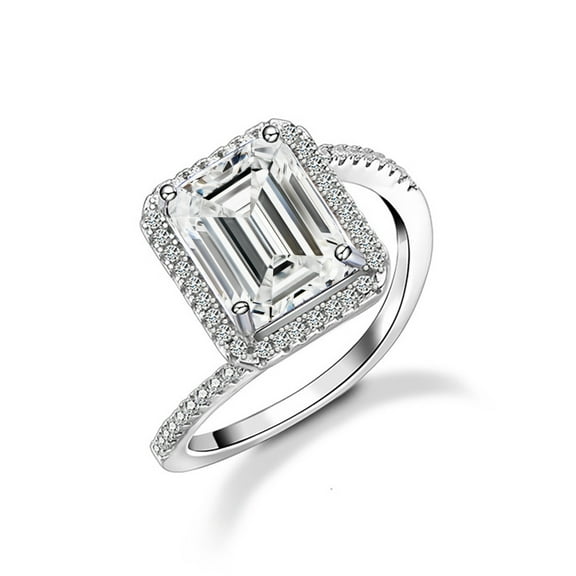4 Carat Moissanite Promise Rings for Women D Color VVS1 925 Sterling Silver Emerald Cut Moissanite Wedding Rings Lab Created Diamond Wedding Bands Simulated Diamond Rings