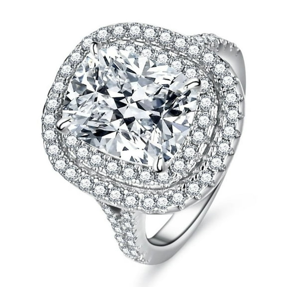 4 Carat Moissanite Ring for Women D Color VVS1 925 Sterling Silver Cushion Cut Moissanite Engagement Bands Simulated Diamond Wedding Rings Lab Created Diamond Ring