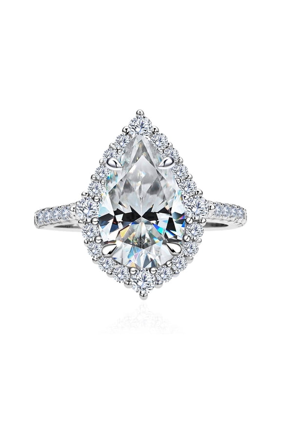 4 Carat Moissanite Rings for Women D Color VVS1 925 Sterling Silver Pear Cut Moissanite Engagement Rings Lab Created Diamond Wedding Bands Simulated Diamond Rings