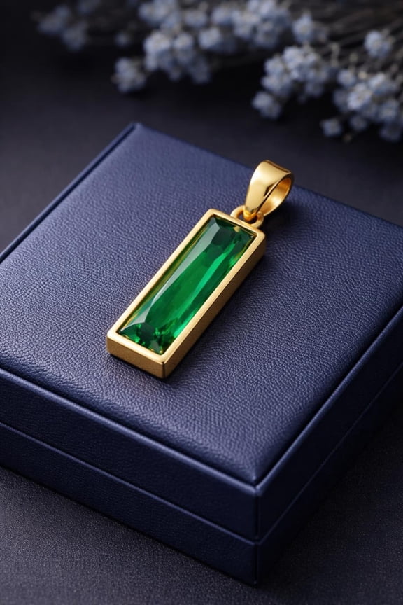 4 Carat Baguette Cut Emerald Pendant Necklace May Birthstone Jewelry for Women Dainty Green Gemstone Necklace Anniversary gift For Women
