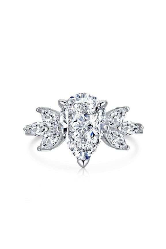 4 Carat Pear Shaped Engagement Ring CZ Crushed Ice White/Yellow Stone Ring 925 Sterling Silver Statement Tear Drop Ring for Women Size 5-9