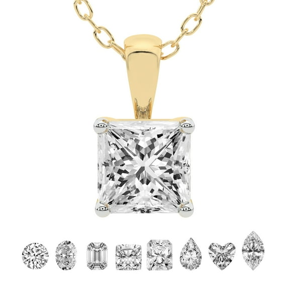 4 Carat Princess IGI Certified Lab Grown Diamond Pendant Necklace For Women | FG-VS Solitaire Pendant Necklace 14K Yellow Gold | Martina Solitaire