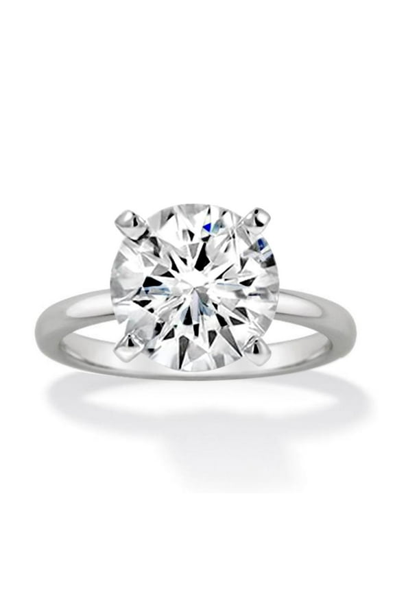 4 Carat Round Brilliant Cubic Zirconia Solitaire Wedding Engagement Rings for Women in Rhodium Plating
